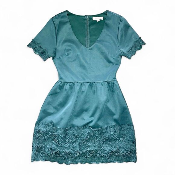 Francesca’s Lace Trim Fit & Flare Mini Dress Size S – Elegant Teal Cocktail - Picture 4 of 6